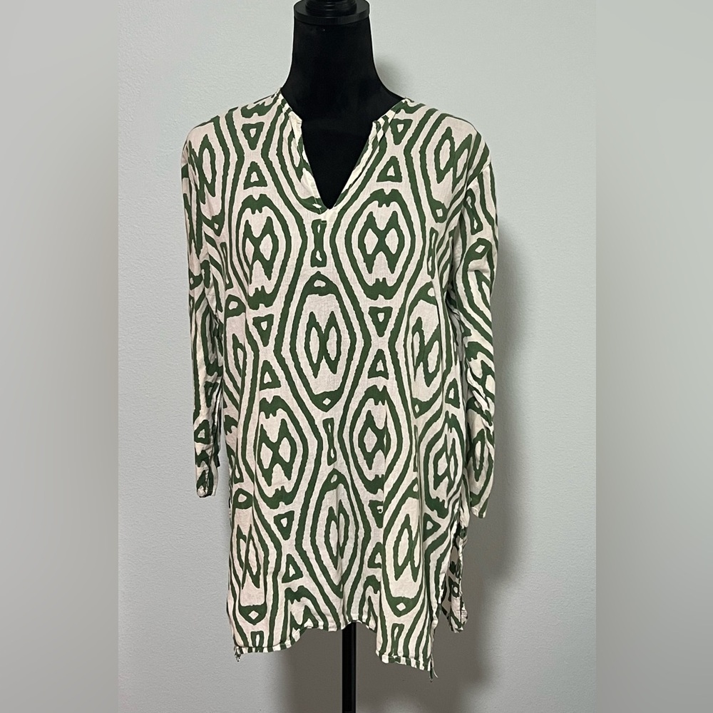 Roberta Roller Rabbit Green and Cream Patterned Tunic